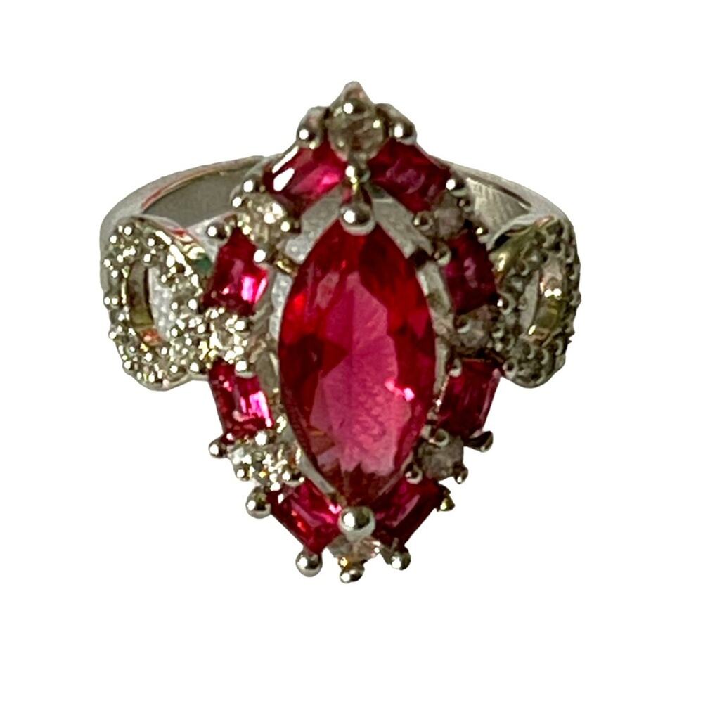 Pink Marquise Cut Stone set in 925 Sterling Silver Ring